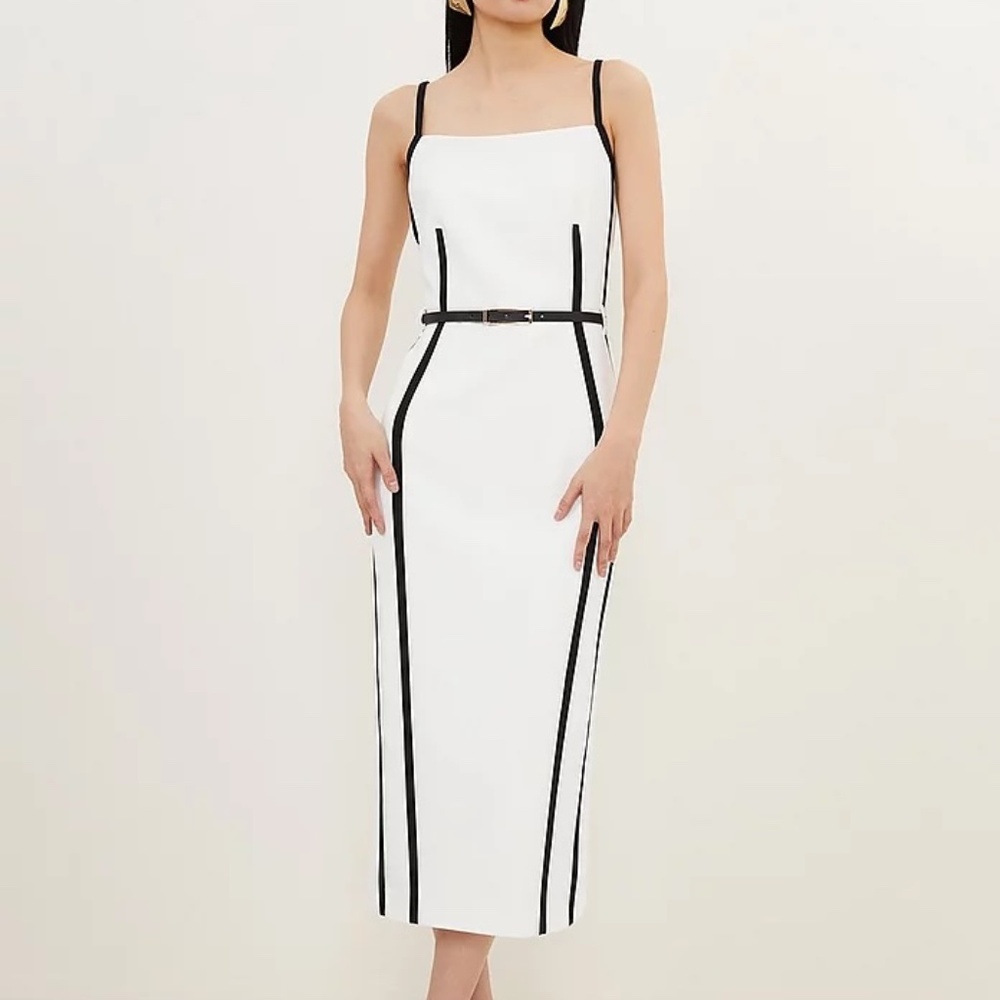 NWT Karen Millen Compact Stretch Contrast Tailored Belted Midi Dress Size 14